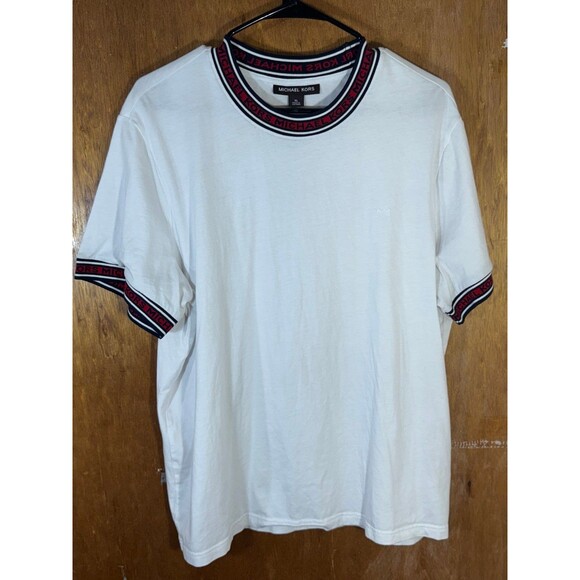 Michael Kors Men’s Signature Logo Trim White‎ Shirt XL - Picture 1 of 8